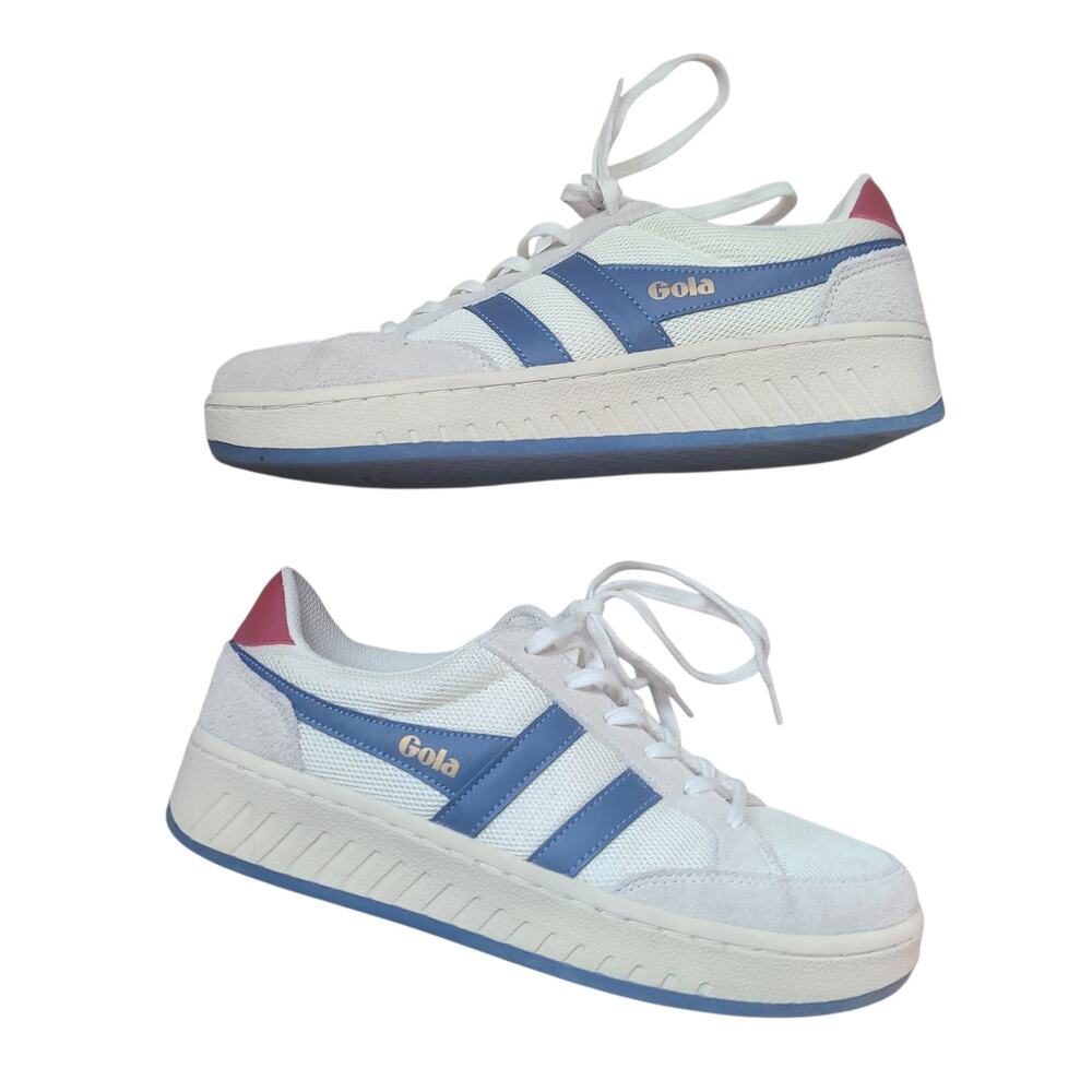 Gola Grandslam Trident Womens Size 7 White Blue Retro Court Sneakers EUC